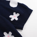 Polo tricot vintage marine à motifs marguerites pour homme – Col rose rétro des années 70