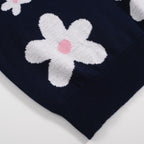 Polo tricot vintage marine à motifs marguerites pour homme – Col rose rétro des années 70
