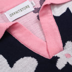 Polo tricot vintage marine à motifs marguerites pour homme – Col rose rétro des années 70