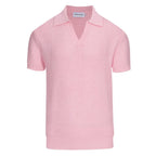 Chemise légère à col V pour homme en tricot gaufré rose rétro des années 60