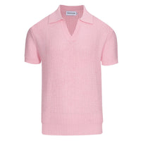 Chemise légère à col V pour homme en tricot gaufré rose rétro des années 60