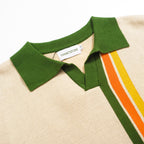 Chemise rétro en tricot pour homme – Polo crème vintage à motifs géométriques des années 70