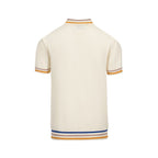 Pull en tricot crème style années 60 pour homme – Bordure multicolore