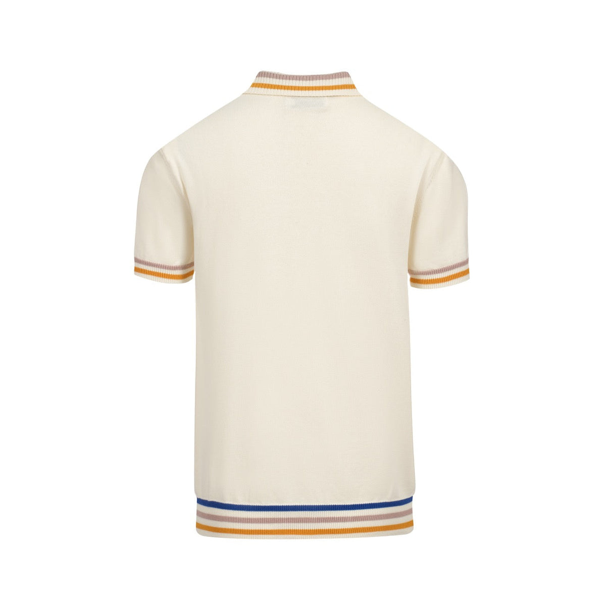Pull en tricot crème style années 60 pour homme – Bordure multicolore
