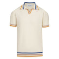 Pull en tricot crème style années 60 pour homme – Bordure multicolore
