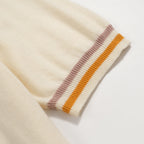 Pull en tricot crème style années 60 pour homme – Bordure multicolore