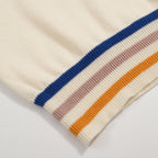 Pull en tricot crème style années 60 pour homme – Bordure multicolore