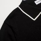 Chemise Polo Rétro Noir Années 70 pour Homme – Tricot avec Boutons Contrastés