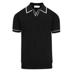 Chemise Polo Rétro Noir Années 70 pour Homme – Tricot avec Boutons Contrastés