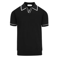 Chemise Polo Rétro Noir Années 70 pour Homme – Tricot avec Boutons Contrastés