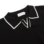 Chemise Polo Rétro Noir Années 70 pour Homme – Tricot avec Boutons Contrastés