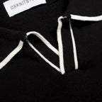 Chemise Polo Rétro Noir Années 70 pour Homme – Tricot avec Boutons Contrastés