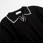 Chemise Polo Rétro Noir Années 70 pour Homme – Tricot avec Boutons Contrastés