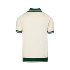 Chemise polo vintage homme années 70 – Crème rétro avec col et bordures rayées vertes