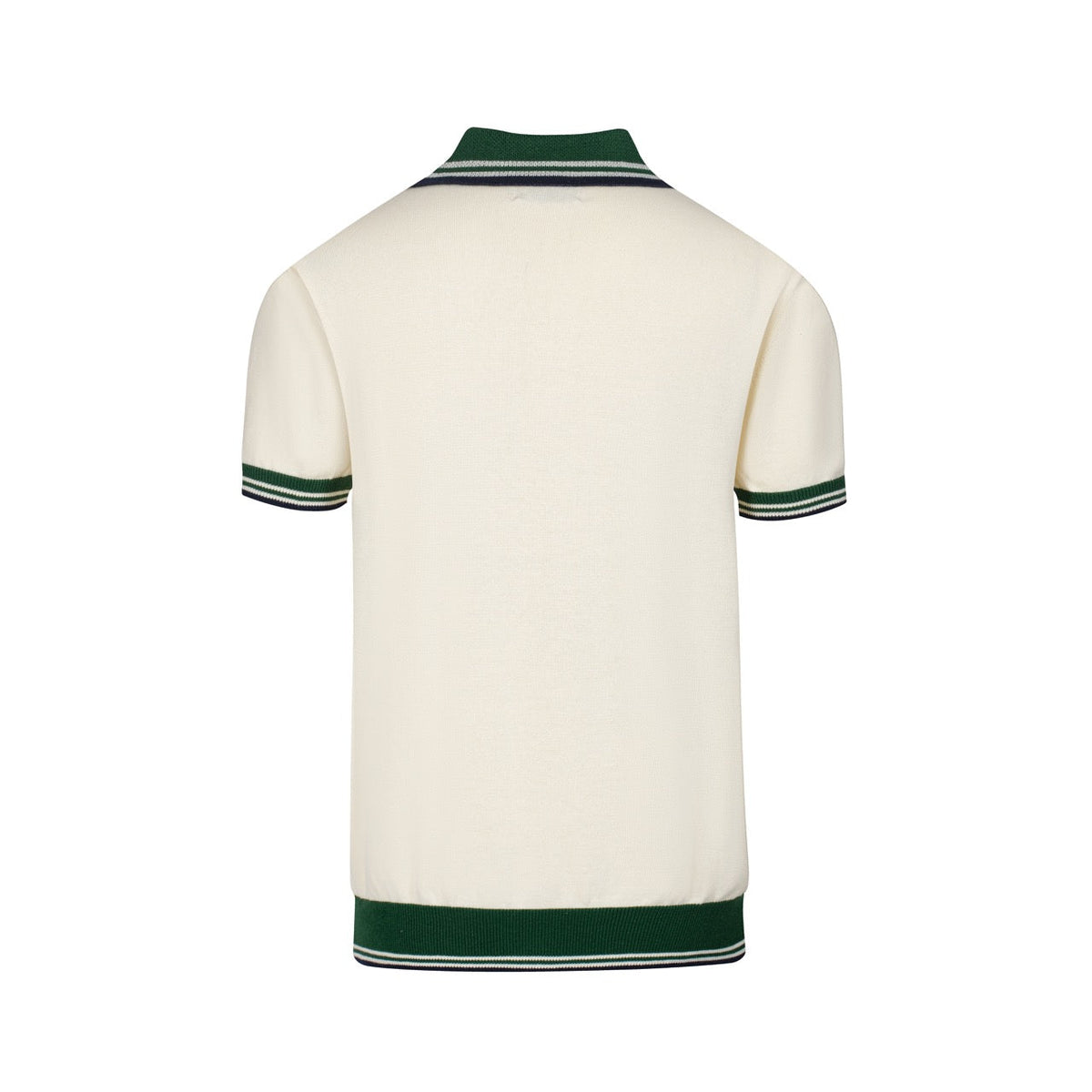 Chemise polo vintage homme années 70 – Crème rétro avec col et bordures rayées vertes
