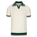 Chemise polo vintage homme années 70 – Crème rétro avec col et bordures rayées vertes
