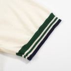 Chemise polo vintage homme années 70 – Crème rétro avec col et bordures rayées vertes