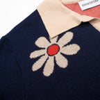 Pull rétro pour homme en tricot fleurs des années 70 – Marine vintage avec motif marguerite
