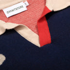 Pull rétro pour homme en tricot fleurs des années 70 – Marine vintage avec motif marguerite