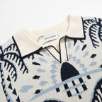 Chemise Homme Polo Safari Tricot Années 70 – Éléphant & Motif Jacquard Palmier