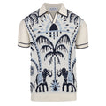 Chemise Homme Polo Safari Tricot Années 70 – Éléphant & Motif Jacquard Palmier