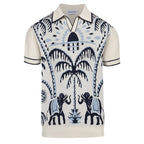 Chemise Homme Polo Safari Tricot Années 70 – Éléphant & Motif Jacquard Palmier