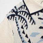 Chemise Homme Polo Safari Tricot Années 70 – Éléphant & Motif Jacquard Palmier