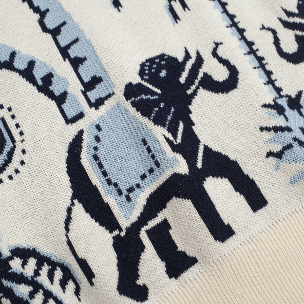 Chemise Homme Polo Safari Tricot Années 70 – Éléphant & Motif Jacquard Palmier