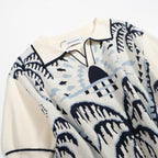 Chemise Homme Polo Safari Tricot Années 70 – Éléphant & Motif Jacquard Palmier