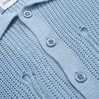Chemise rétro en maille délavée pour homme – Bleu ciel vintage à boutons et finitions brutes