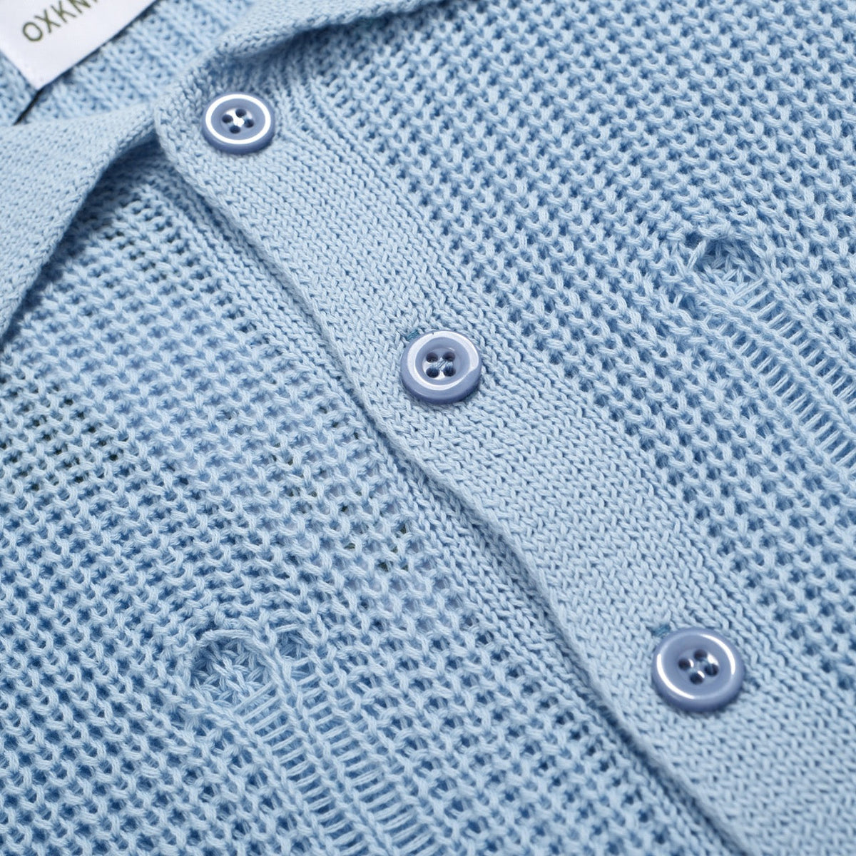 Chemise rétro en maille délavée pour homme – Bleu ciel vintage à boutons et finitions brutes