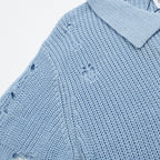 Chemise rétro en maille délavée pour homme – Bleu ciel vintage à boutons et finitions brutes