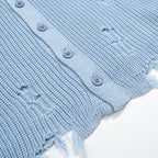 Chemise rétro en maille délavée pour homme – Bleu ciel vintage à boutons et finitions brutes