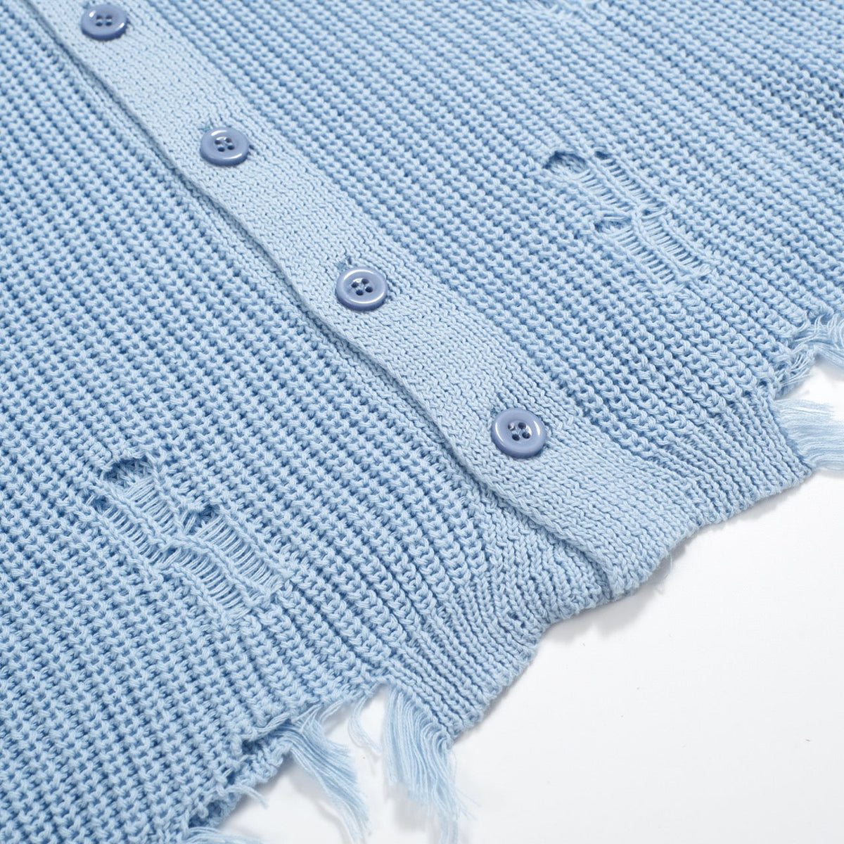 Chemise rétro en maille délavée pour homme – Bleu ciel vintage à boutons et finitions brutes