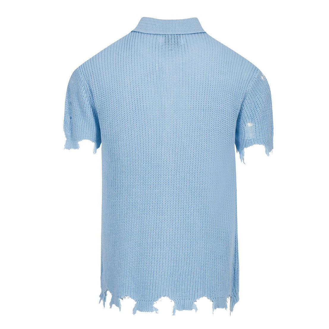 Chemise rétro en maille délavée pour homme – Bleu ciel vintage à boutons et finitions brutes