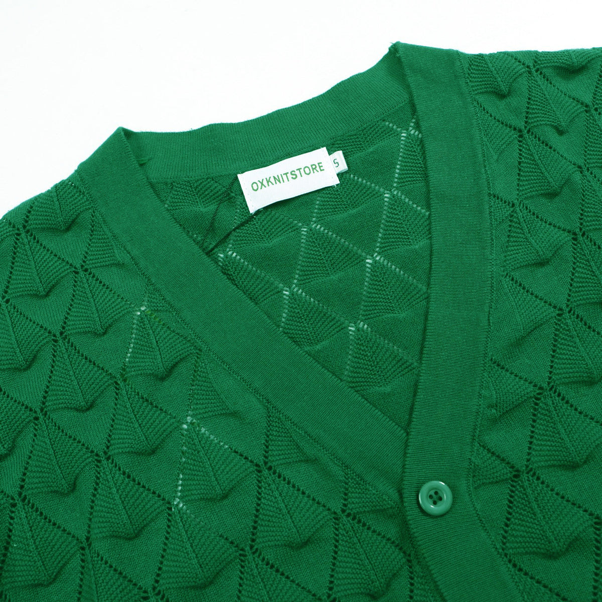Cardigan tricot vintage homme des années 70 – Chemise verte émeraude ajourée à manches courtes