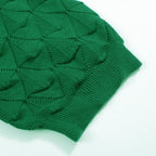 Cardigan tricot vintage homme des années 70 – Chemise verte émeraude ajourée à manches courtes