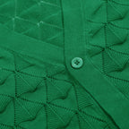 Cardigan tricot vintage homme des années 70 – Chemise verte émeraude ajourée à manches courtes