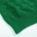 Cardigan tricot vintage homme des années 70 – Chemise verte émeraude ajourée à manches courtes