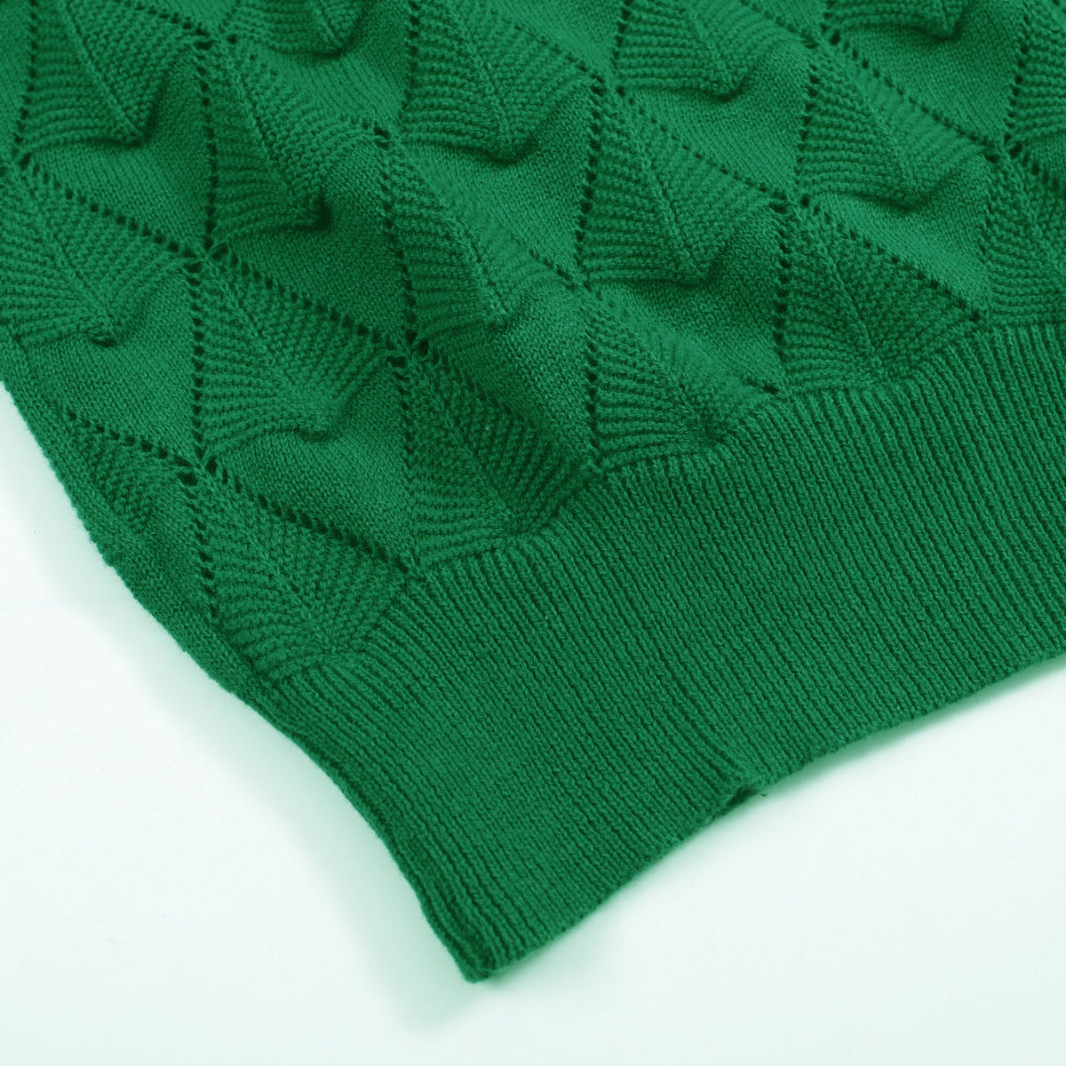Cardigan tricot vintage homme des années 70 – Chemise verte émeraude ajourée à manches courtes
