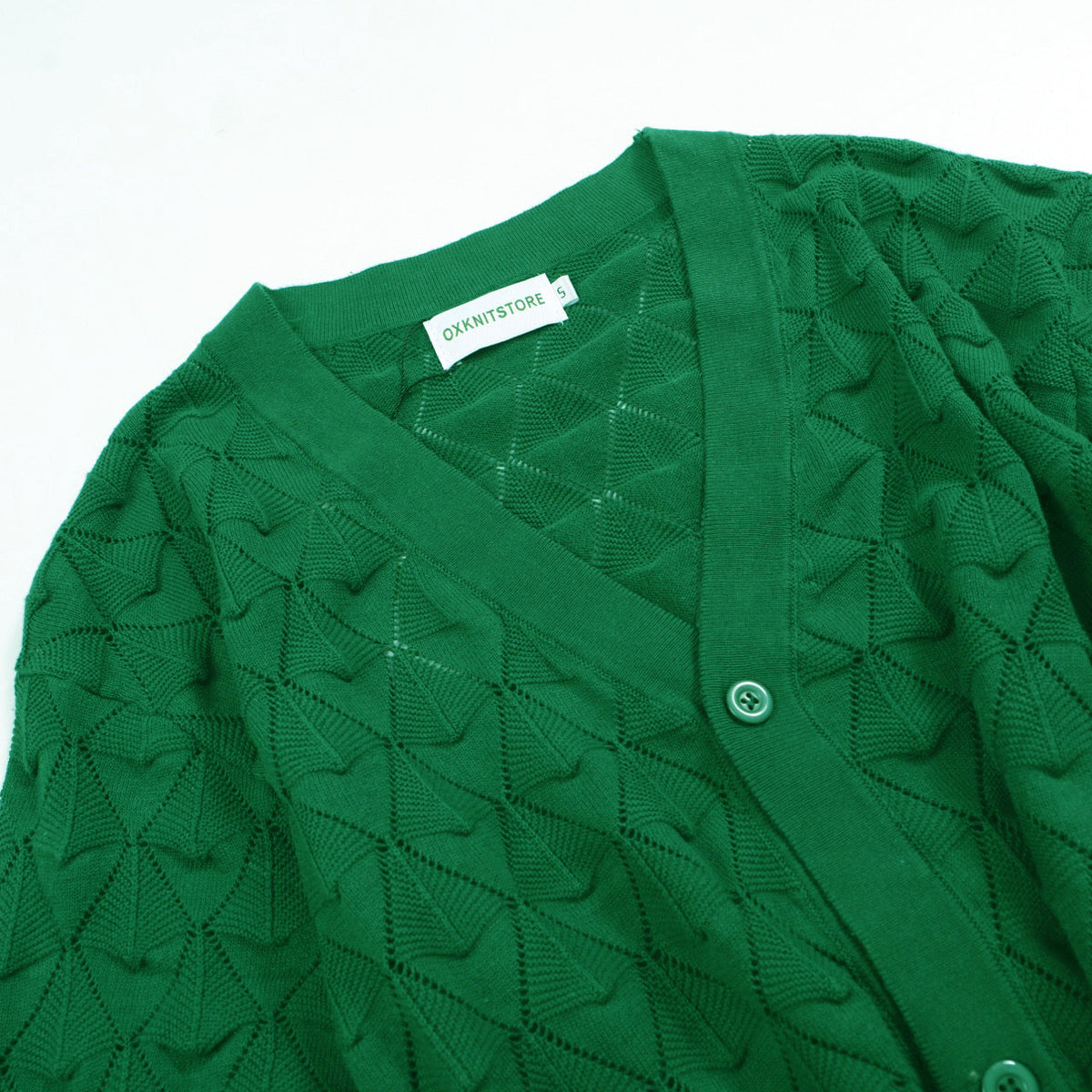 Cardigan tricot vintage homme des années 70 – Chemise verte émeraude ajourée à manches courtes