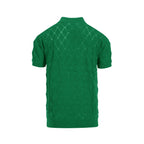 Cardigan tricot vintage homme des années 70 – Chemise verte émeraude ajourée à manches courtes