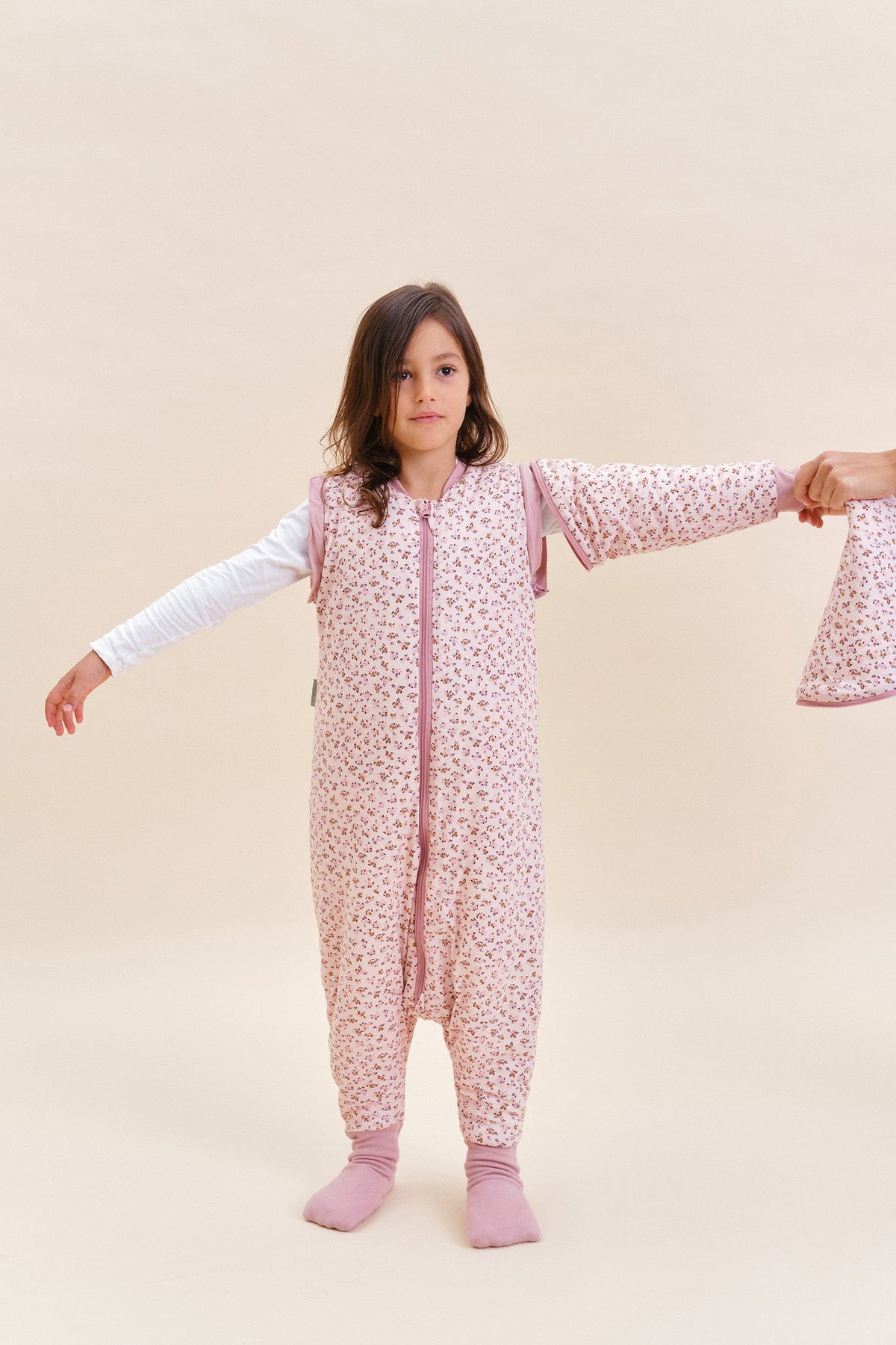 Combinaison de sommeil avec manches et chaussettes - Rose Brume - TOG 2.5