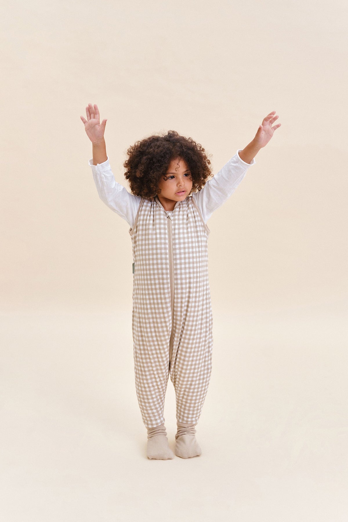 Combinaison de sommeil avec chaussettes - Vichy Beige - TOG 2.5