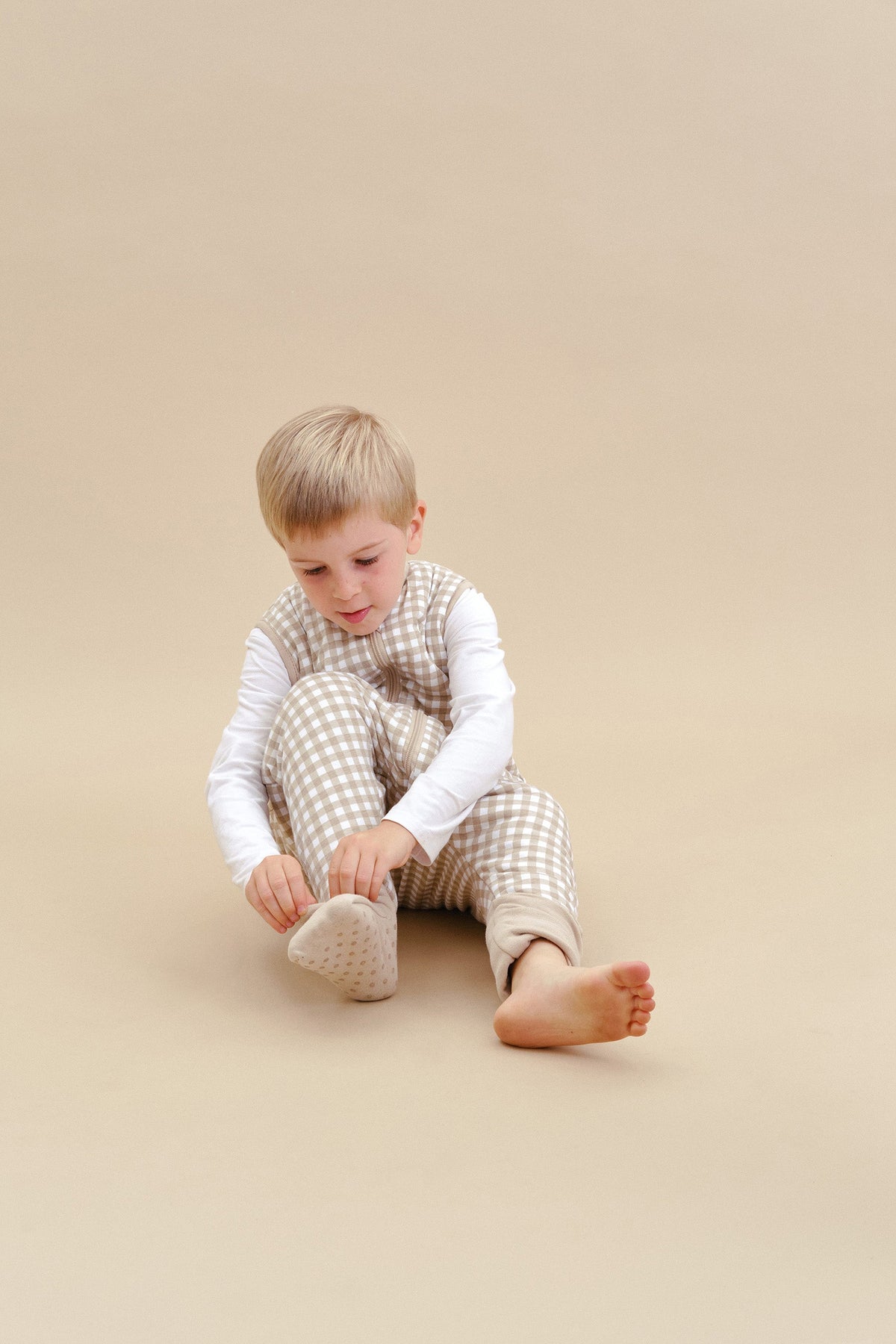 Combinaison de sommeil avec chaussettes - Vichy Beige - TOG 2.5