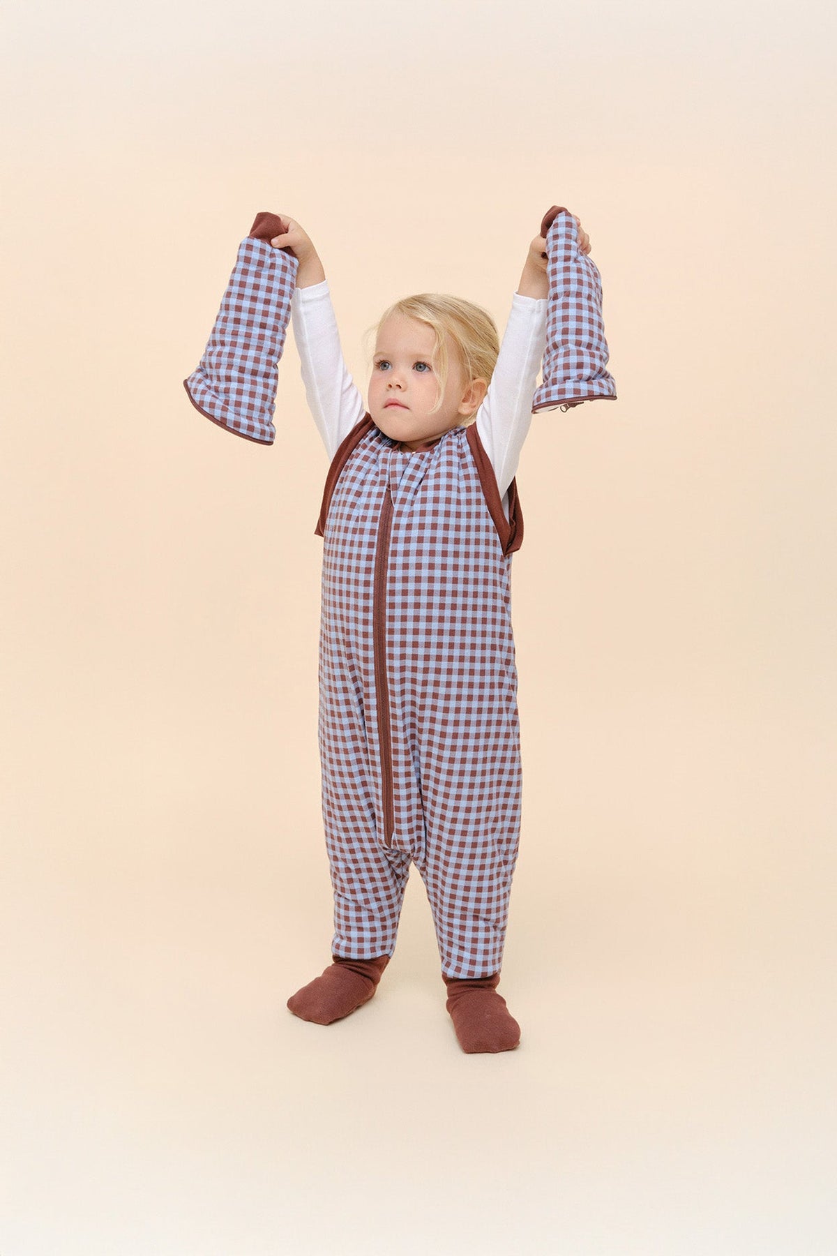 Combinaison de sommeil avec manches et chaussettes - Vichy Marron & Bleu - TOG 2.5