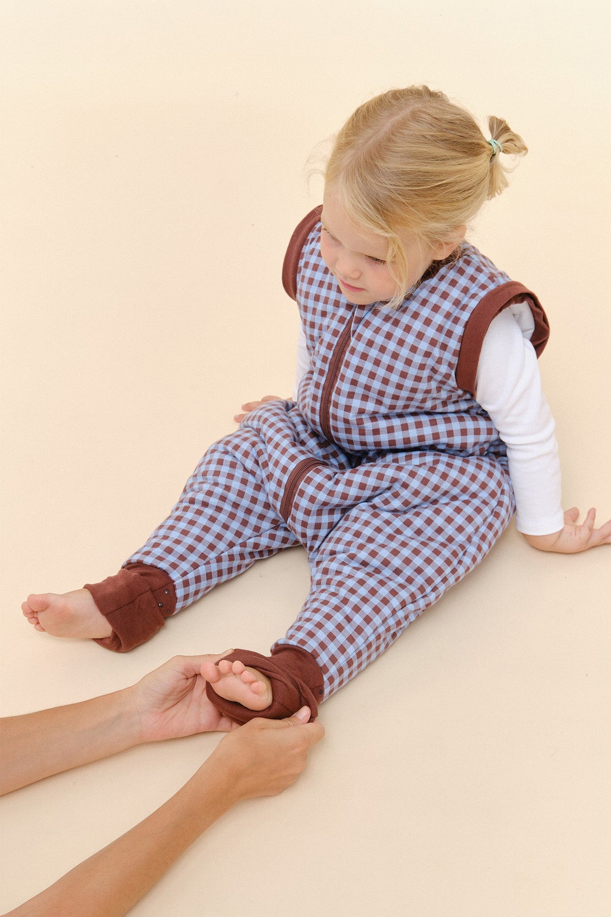 Combinaison de sommeil avec manches et chaussettes - Vichy Marron & Bleu - TOG 2.5