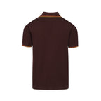 Chemise en maille rétro des années 70 pour homme – Marron avec bordure à carreaux jaunes et rouges