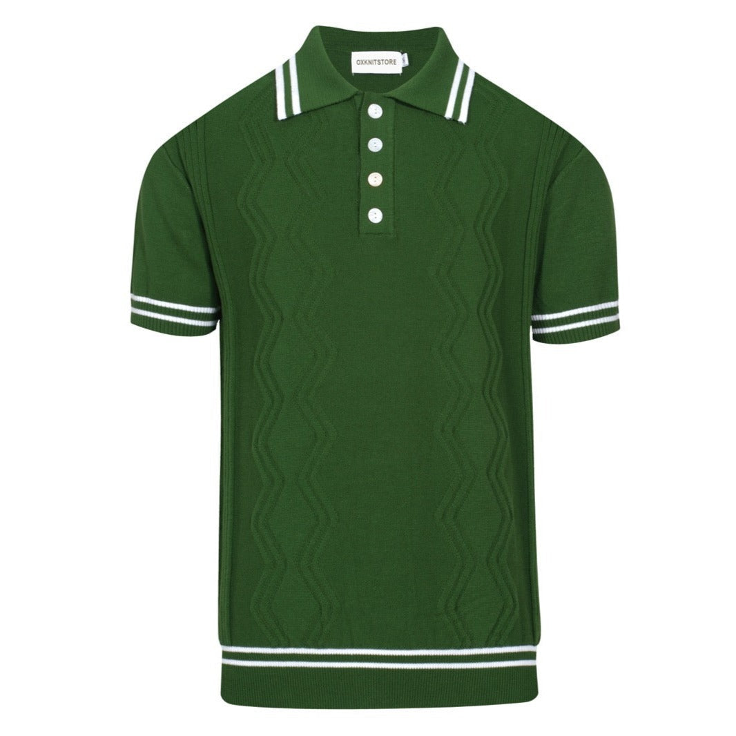 Polo vert à côtes torsadées pour homme – Chemise à manches courtes au style mod des années 60