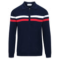 Veste rétro en maille des années 70 pour hommes – Marine vintage avec rayures rouges et blanches à fermeture éclair